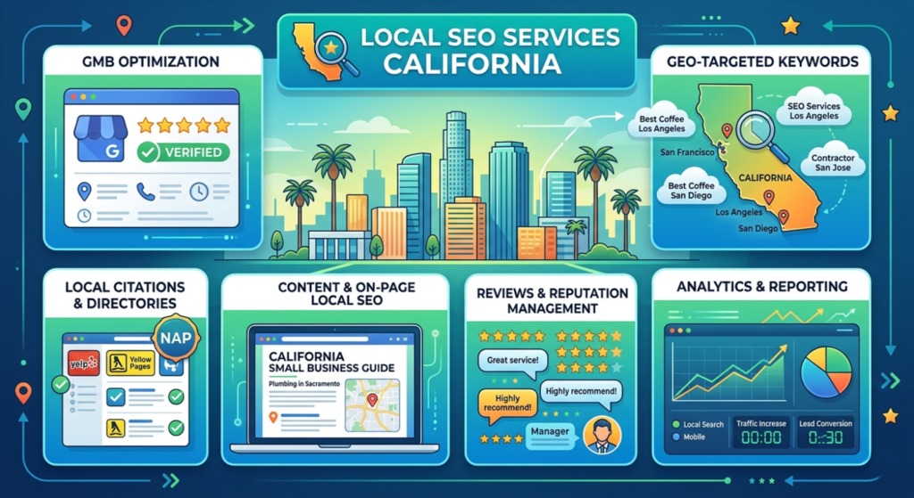 Local SEO Services in California helping businesses improve Google Maps rankings, attract nearby customers, and generate qualified leads