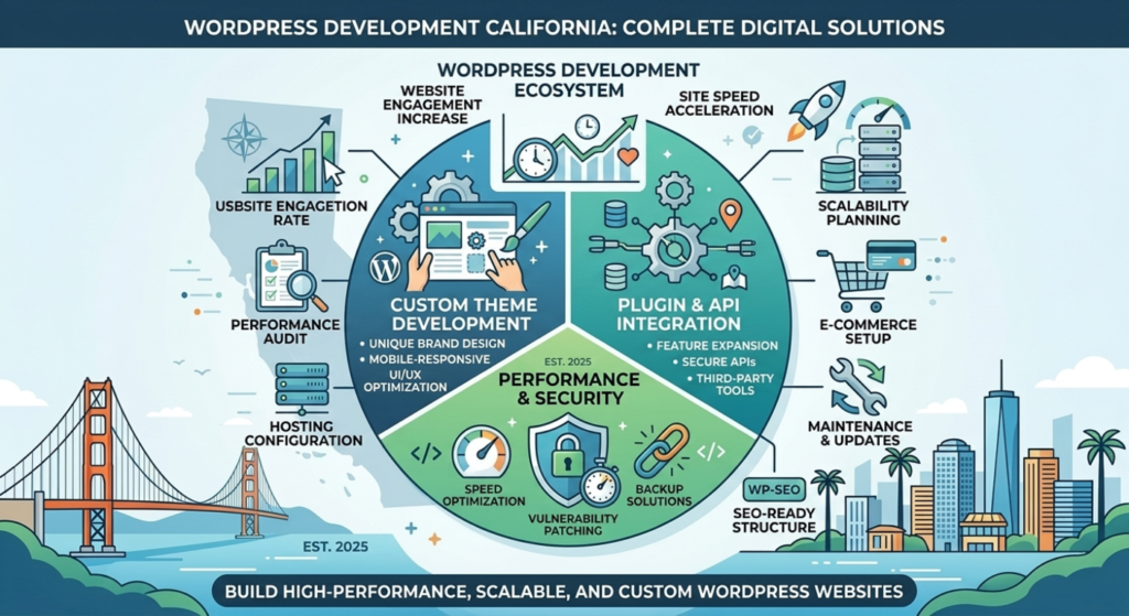 Custom WordPress Development in California for businesses seeking fast, SEO-friendly, and responsive websites