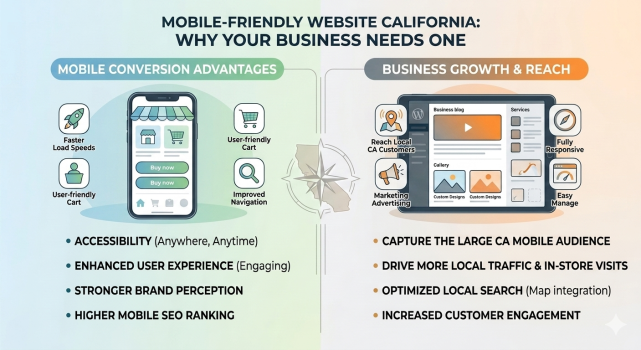 Mobile-Friendly Website California designed with responsive web development, fast loading speeds, and SEO optimization for businesses