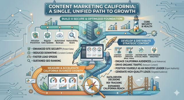 Technical SEO checklist for California businesses showing website optimization, Core Web Vitals, mobile responsiveness, website speed, and search engine performance